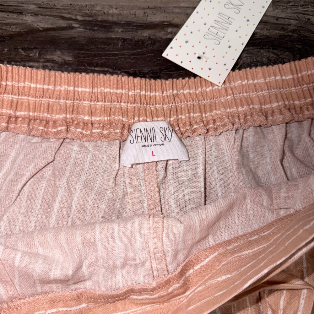 Sienna Sky Blush Pink White Striped Paperbag Tie Waist High-Rise Cotton Shorts - Picture 3 of 7